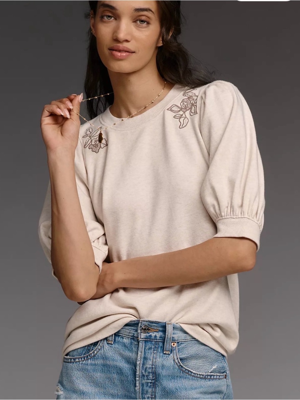 Anthropologie Maeve Maeve Embroidered Half-Sleeve Swing Sweatshirt size S